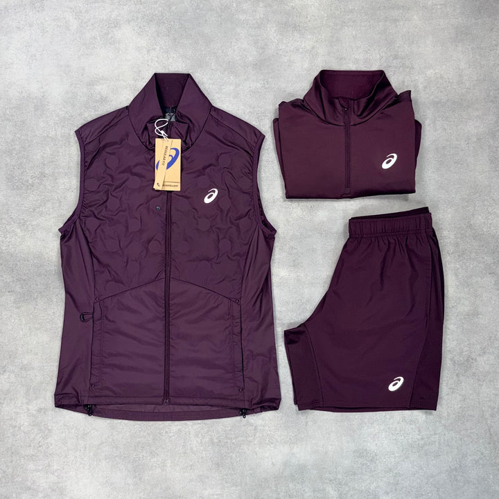 Asics Road Gilet 3-Piece Shorts Set Dark Currant