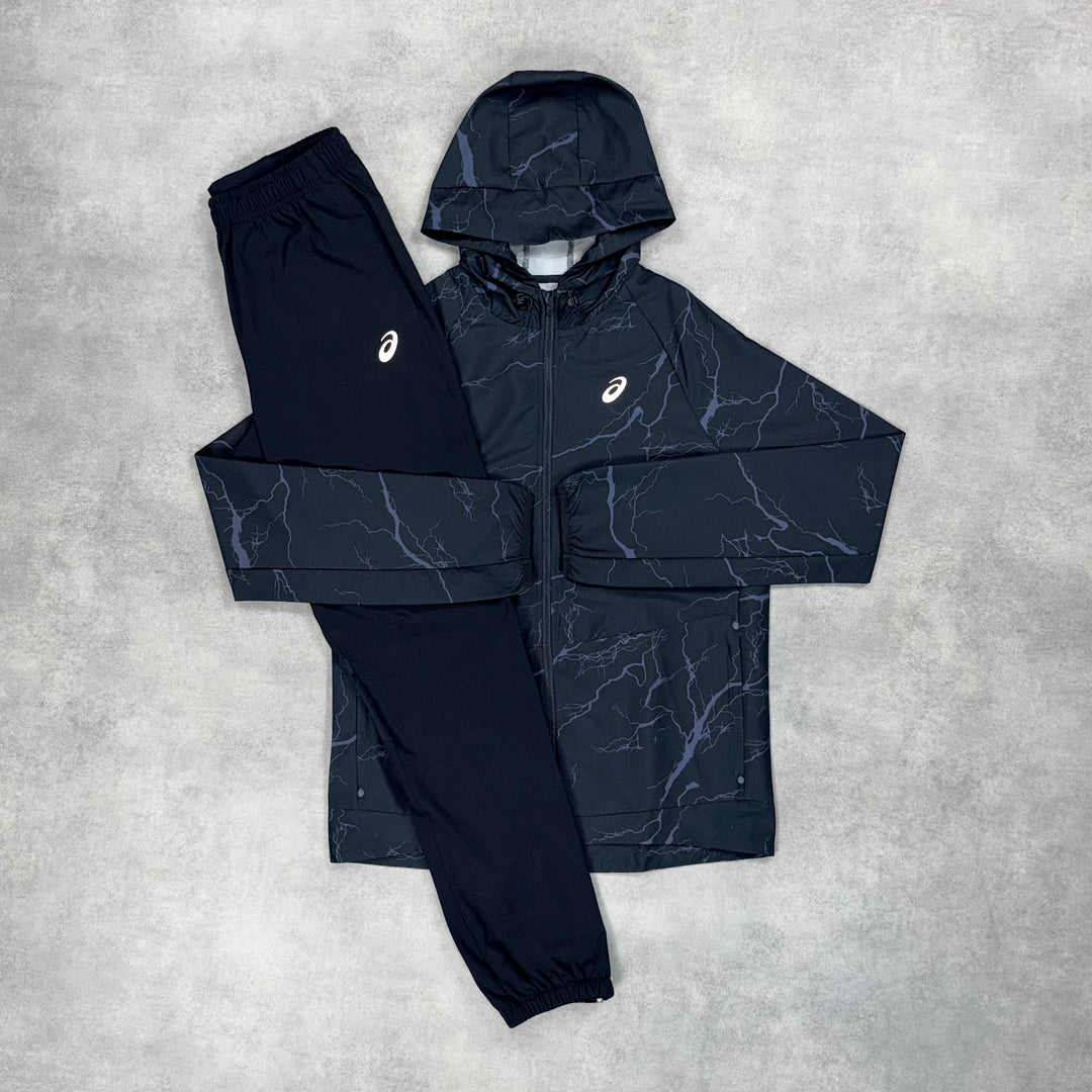 Asics Enchanted Windrunner Jacket Black & Black Core Bottoms Set