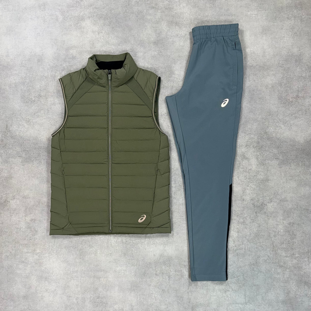 Asics Core Puffer Gilet 3-Piece Pants Set Khaki / Grey