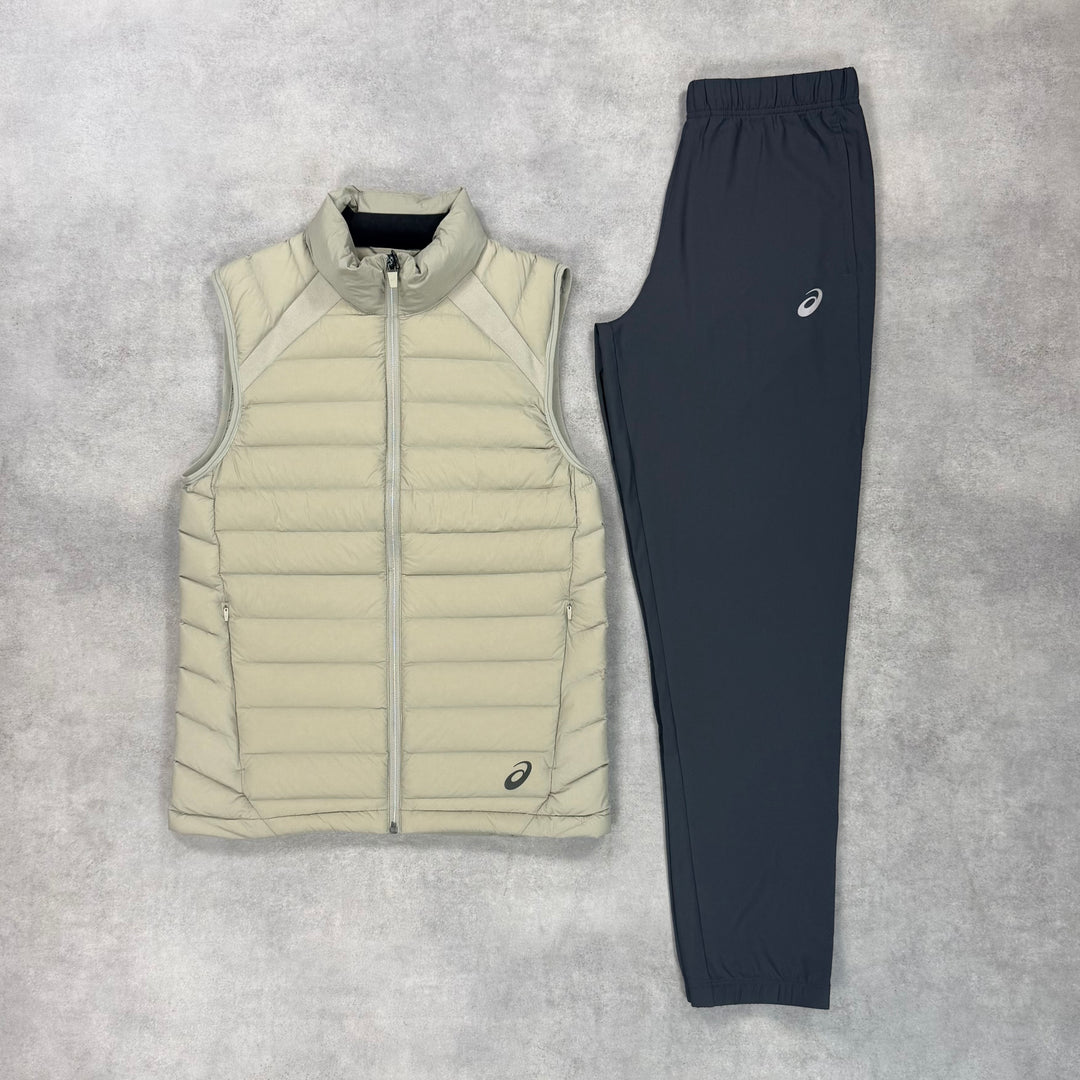 Asics Core Puffer Gilet 3-Piece Pants Set Cream / Grey