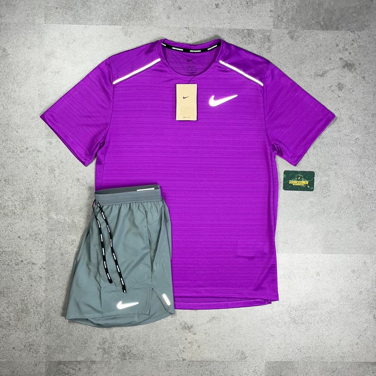 Nike Miler 1.0 T-Shirt Grape & Grey/Black Flex Stride Short Set