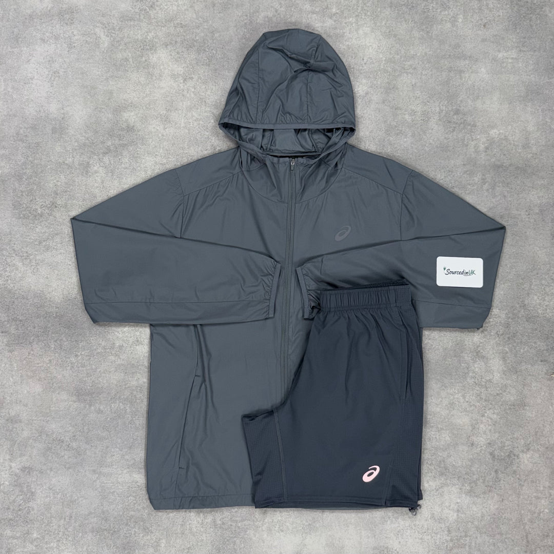 Asics Repel Windrunner Jacket Grey & Grey 7” Challenger Short Set