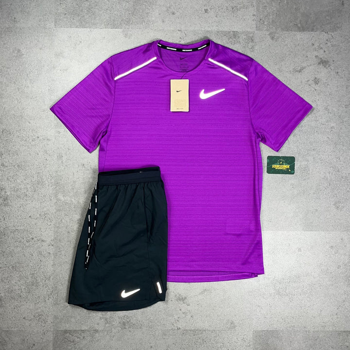 Nike Miler 1.0 T-Shirt Grape & Grey/Black Flex Stride Short Set