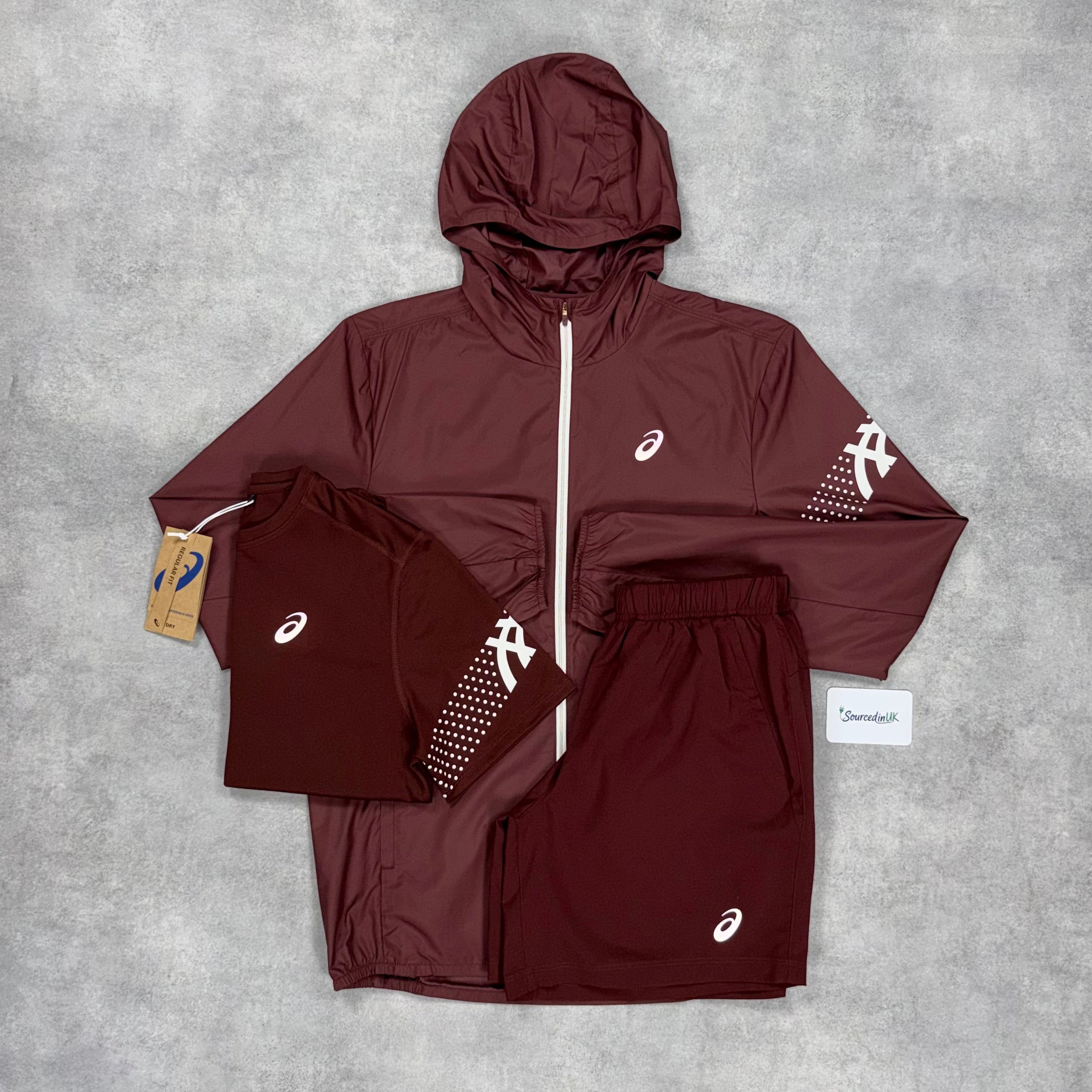 Asics Icon Jacket 3-Piece Core Short Set Burgundy