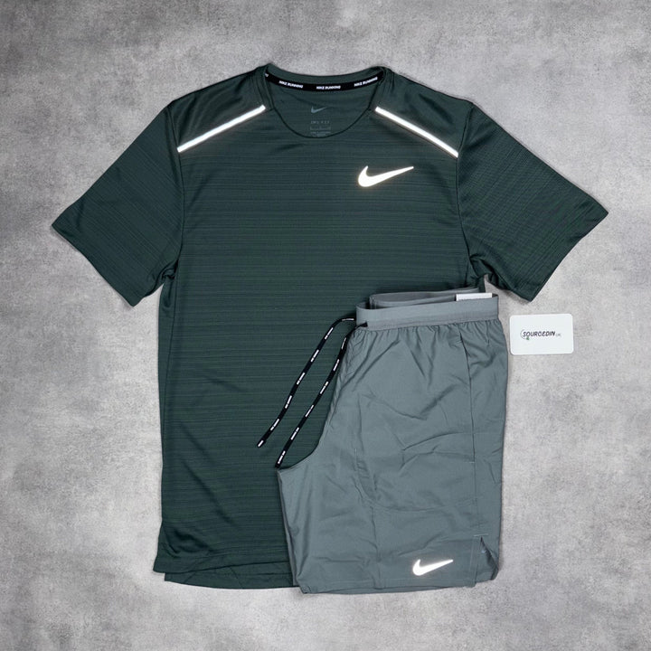 Nike Miler T-Shirt Vintage Green & Grey/Black 7" Flex/Challenger Short Set