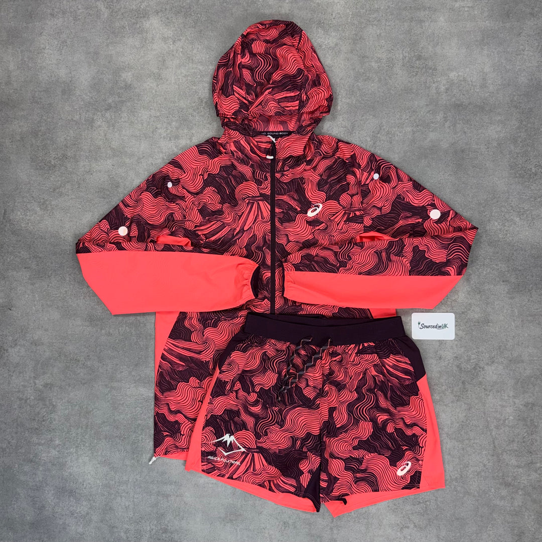 Asics FujiTrail Windrunner Jacket 3-Piece Short Set Hot Red / Hot Pink