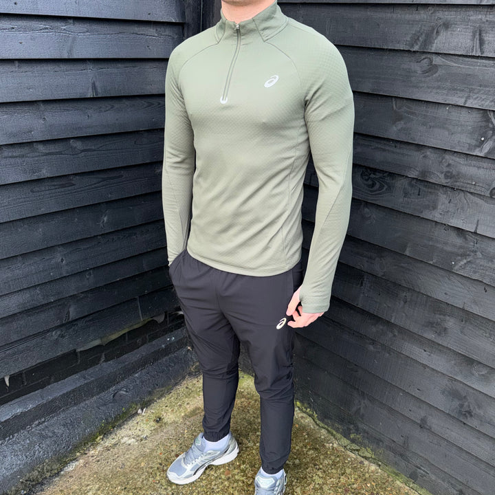 Asics Therma 1/4 Zip Khaki & Asics Core Bottoms Black