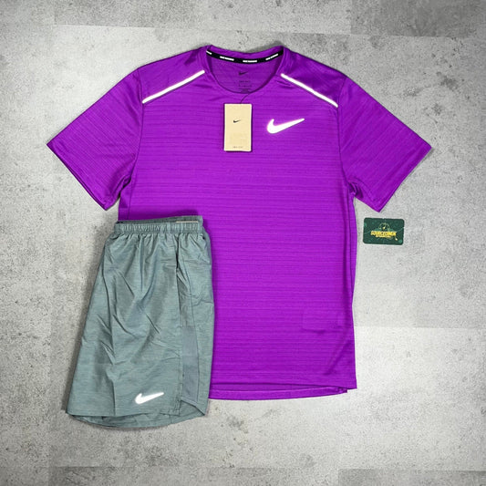 Nike Miler 1.0 T-Shirt Grape & Nike Challenger Short Black/Grey Set