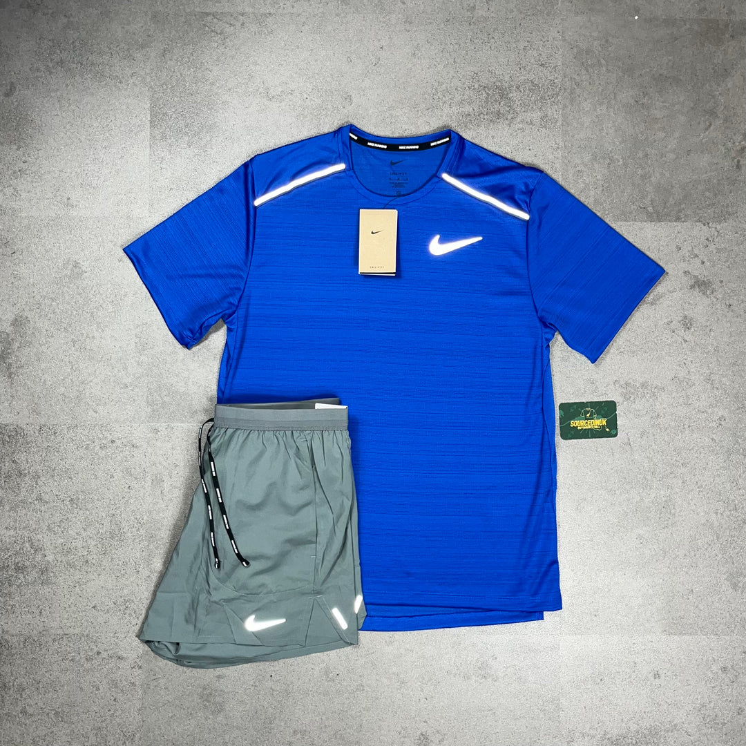 Nike Miler 1.0 T-Shirt Royal Blue & Grey/Black Flex Stride Short Set