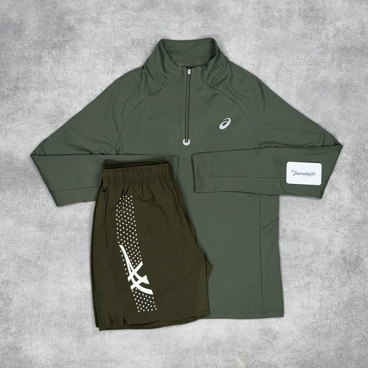 Asics Therma 1/4 Khaki & Brown Icon 7" Short Set