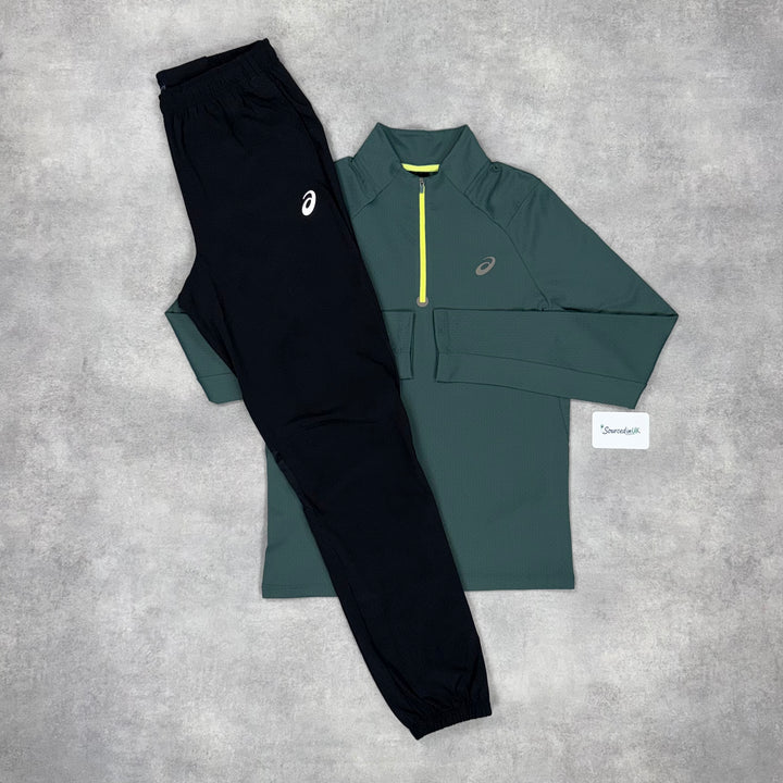 Asics Therma 1/4 Zip Ice Forest Green & Asics Core Bottoms Black