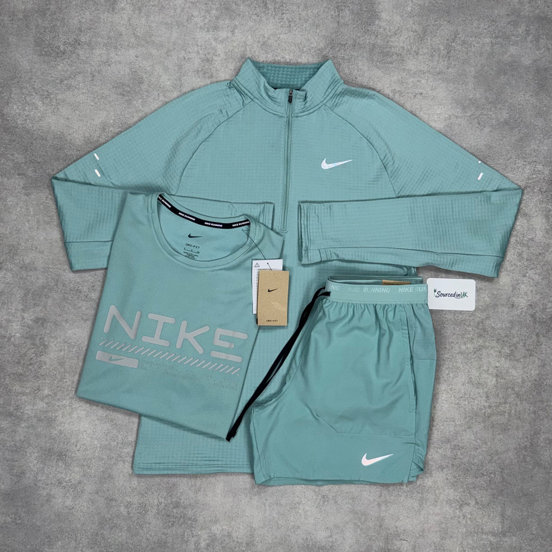 Nike Stride Therma 1/4 Zip 3-Piece 5” Flex Short Set Cannon Green