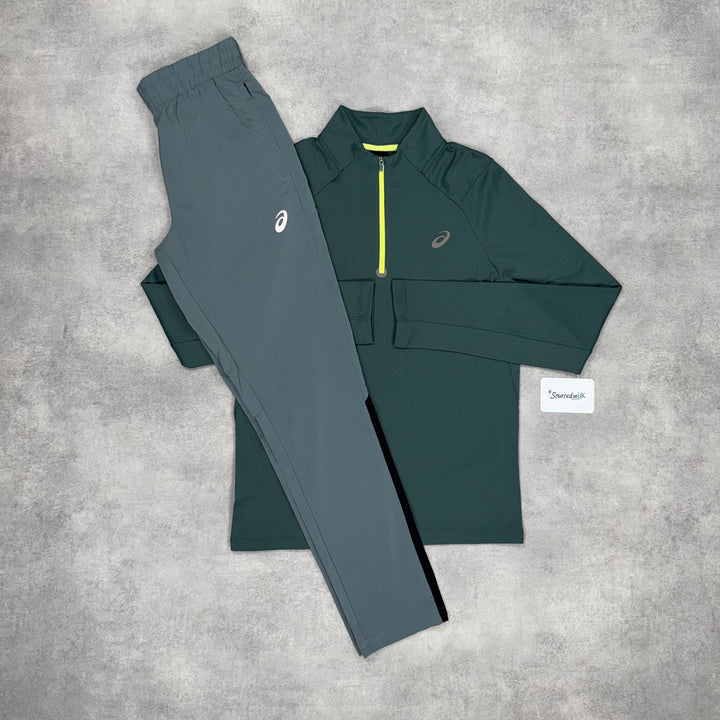 Asics Therma 1/4 Zip Forest Green & Asics Silver Bottoms Grey/Black