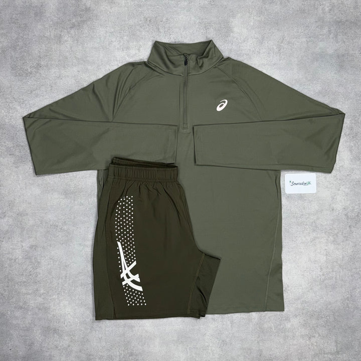 Asics Pacer 1/4 Khaki & Brown Icon 7" Short Set