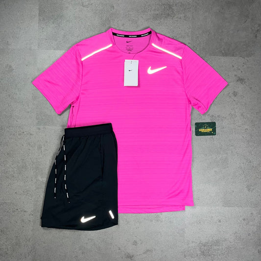 Nike Miler 1.0 T-Shirt “Fuchsia Pink“ & Nike Flex Stride Short Black/Grey Set