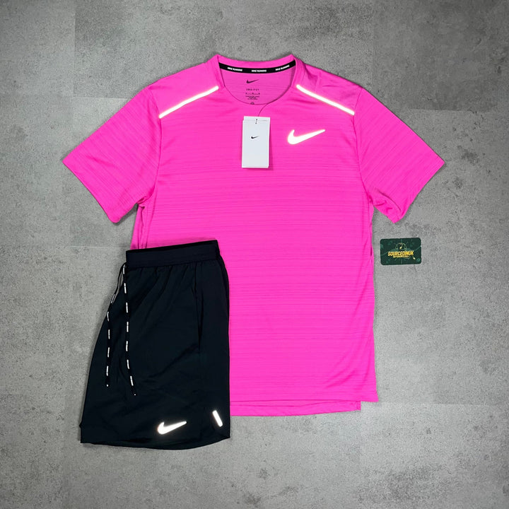 Nike Miler 1.0 T-Shirt Pink & Grey/Black Flex Stride Short Set