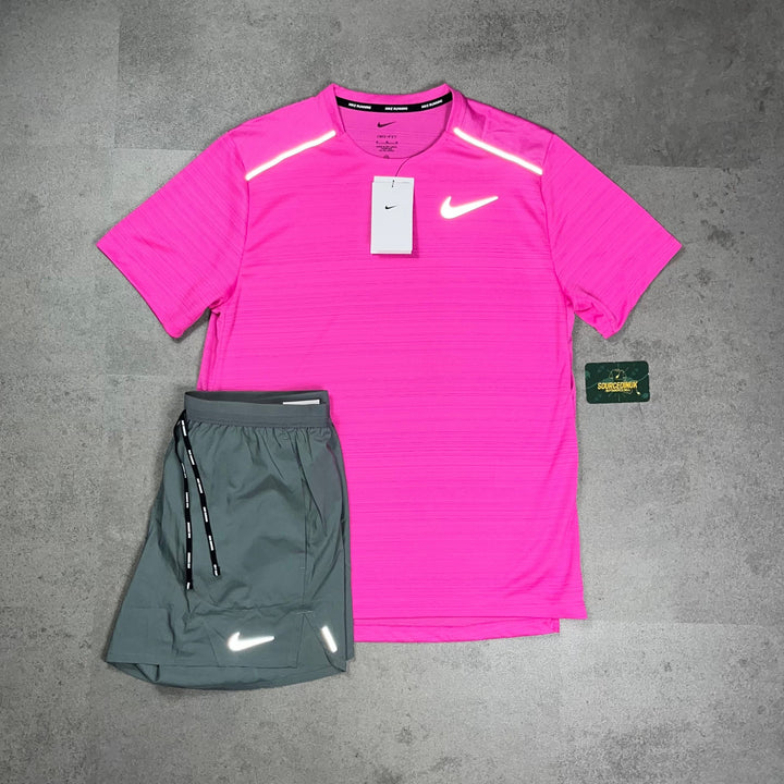 Nike Miler 1.0 T-Shirt Pink & Grey/Black Flex Stride Short Set