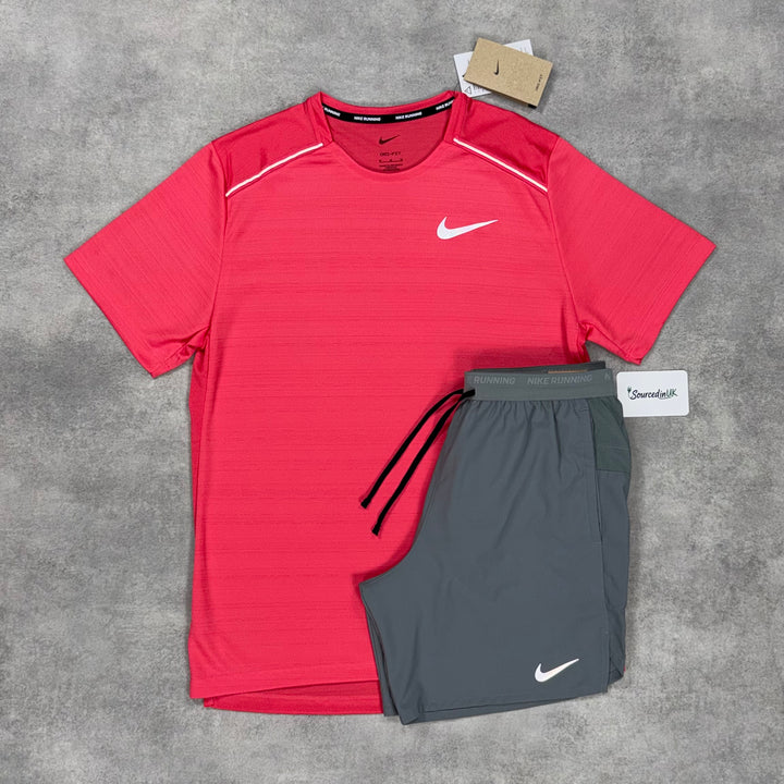 Nike Miler T-Shirt Aster Pink & Grey/Black 7" Flex Short Set