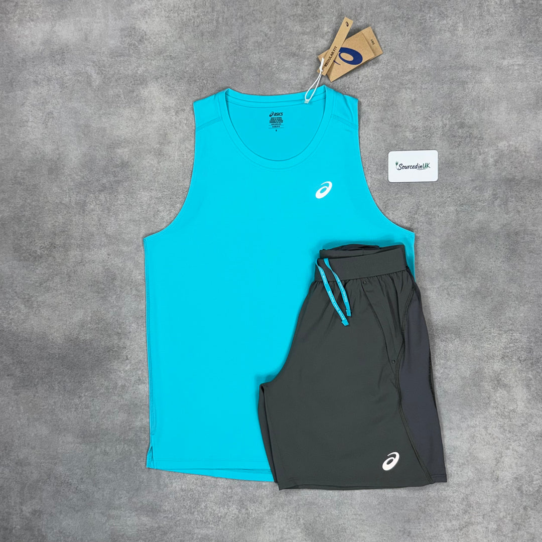 Asics Core Vest Energy Aqua & Grey 7” Road Shorts Set