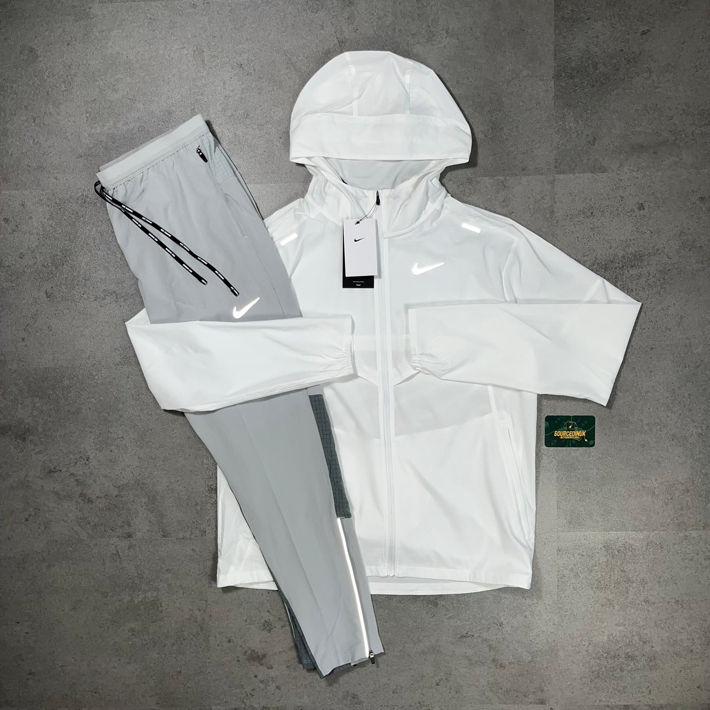 Nike Uv Windbreaker Jacket “White” &  Black/Grey Phenom Bottoms Set