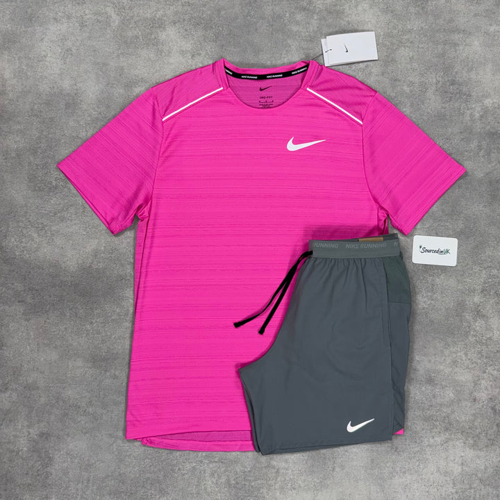 Nike Miler T-Shirt Hot Pink & Grey/Black 7" Flex Short Set