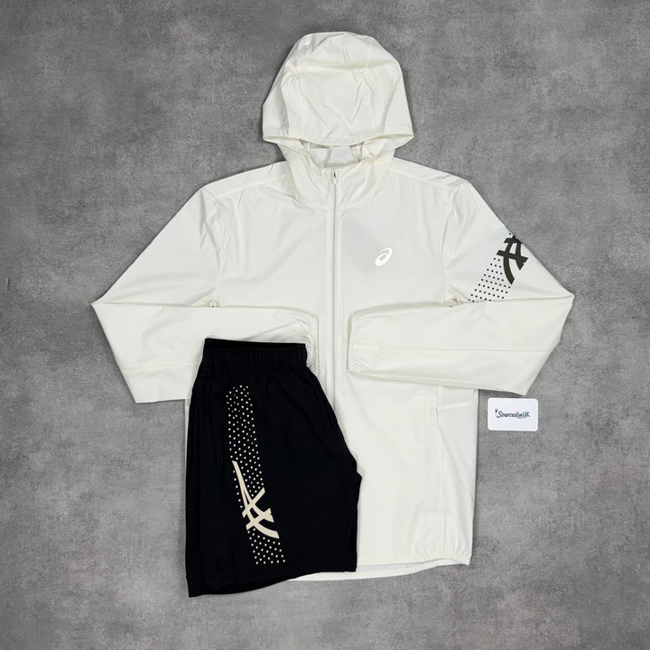 Asics Icon Windrunner Jacket Cream & 7” Black Icon Challenger Short Set