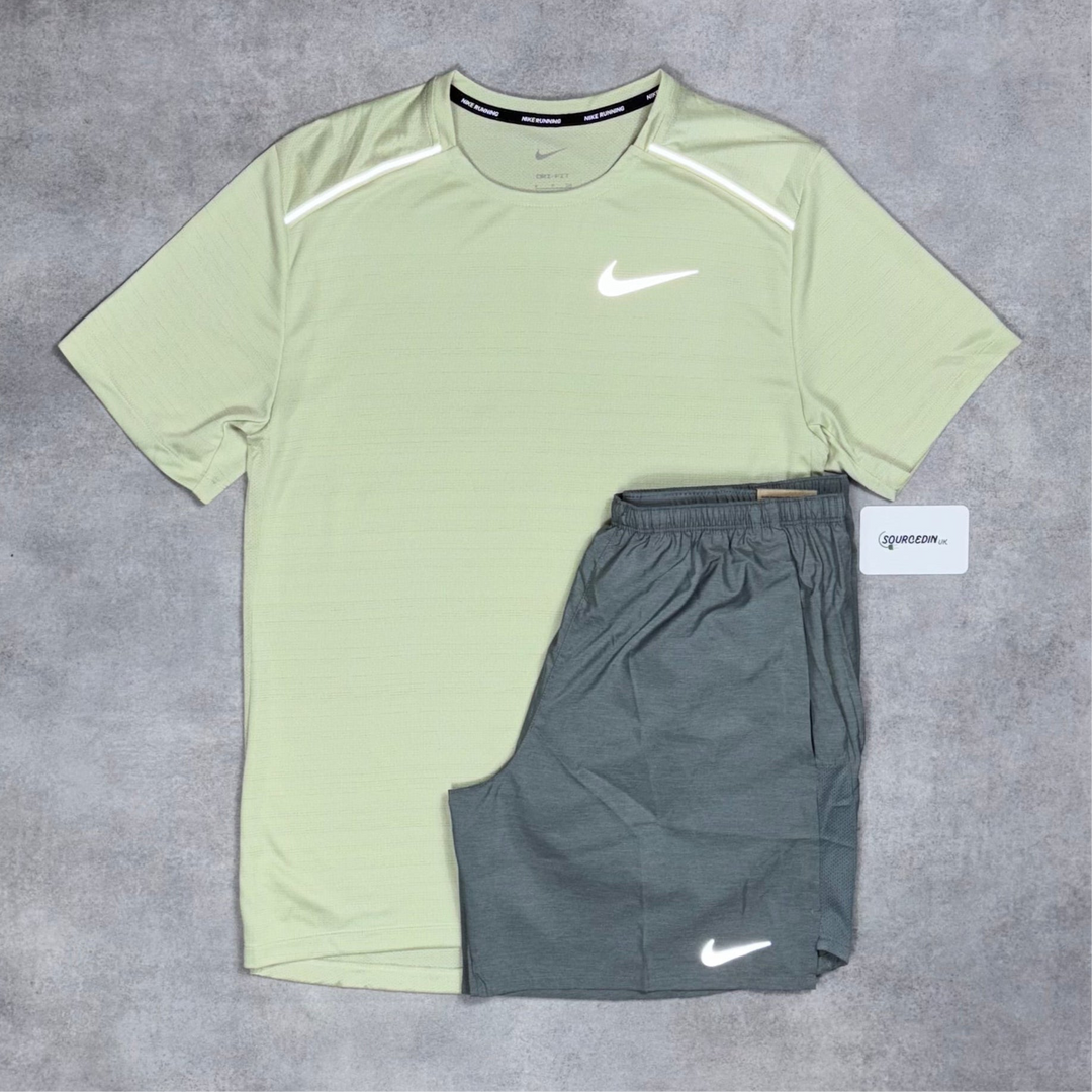 Nike Miler T-Shirt Olive Aura & Grey/Black 7” Challenger Short Set