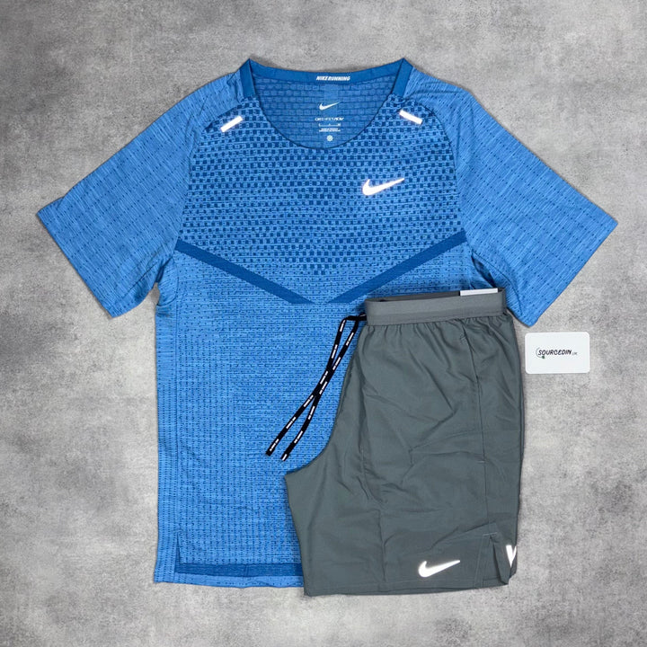 Nike Techknit T-Shirt Star Blue & Grey/Black 7” Flex Short Set