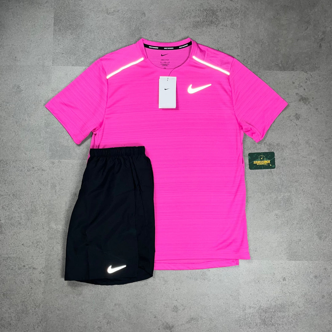 Nike Miler 1.0 T-Shirt Fuchsia Pink & Nike Challenger Short Black/Grey Set