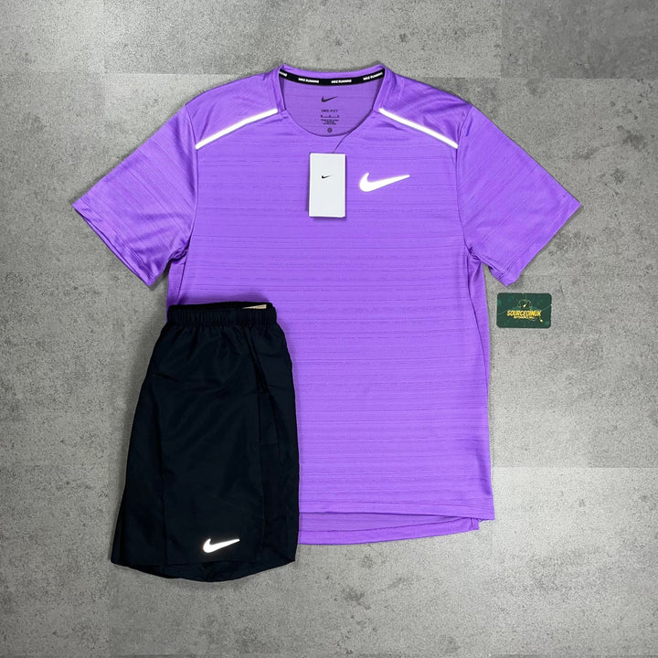 Nike Miler 1.0 T-Shirt Violet & Nike Challenger Short Black/Grey Set