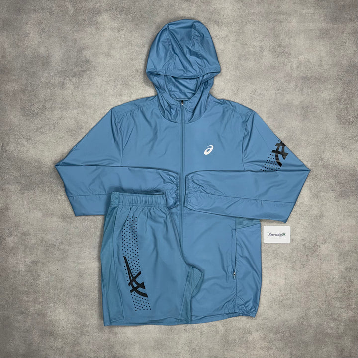 Asics Icon Windrunner Jacket & 7” Icon Challenger Short Set Ash Blue