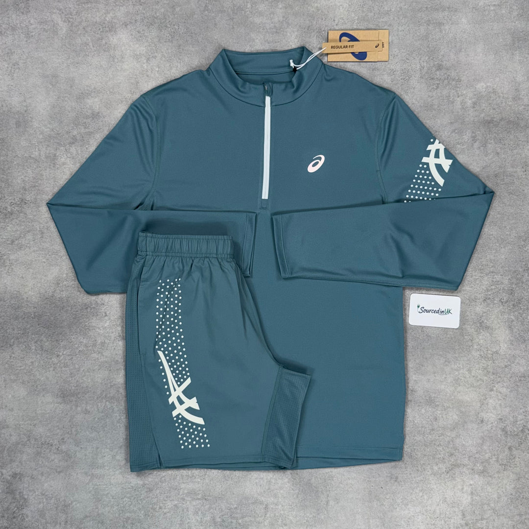 Asics Icon 1/4 Foggy Teal & Foggy Teal 7" Icon Short Set