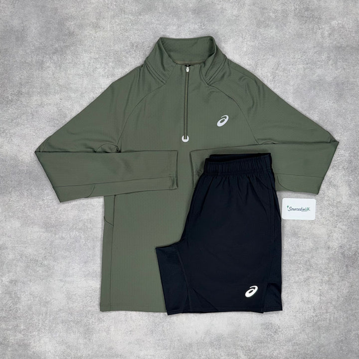 Asics Therma 1/4 Khaki & Black 7" Challenger Short Set