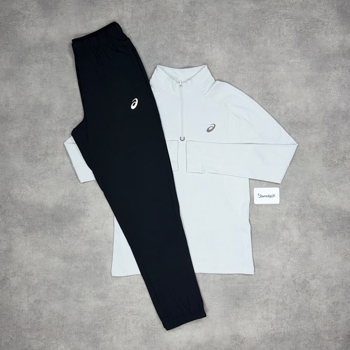 Asics Therma 1/4 Zip Ice White & Asics Core Bottoms Black/Grey