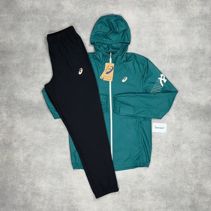 Asics Icon Windrunner Rainy Lake & Black Core Bottoms Set