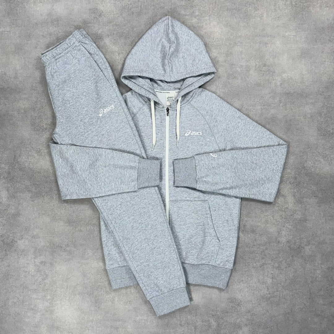 Asics Logo Club Fleece Zip Tracksuit Grey