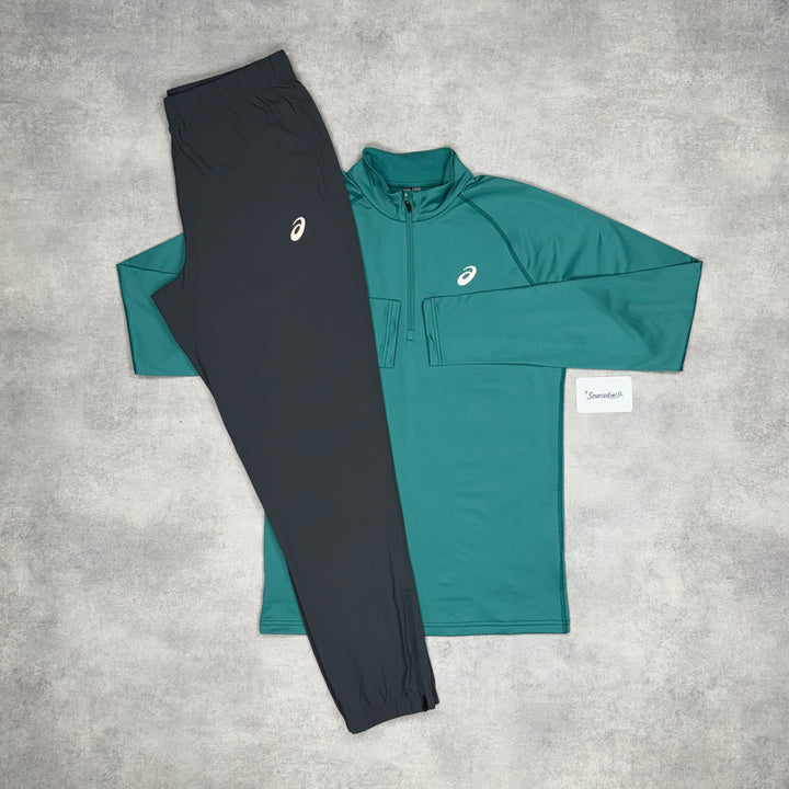 Asics Pacer 1/4 Zip Rainy Lake & Asics Core Bottoms Black/Grey