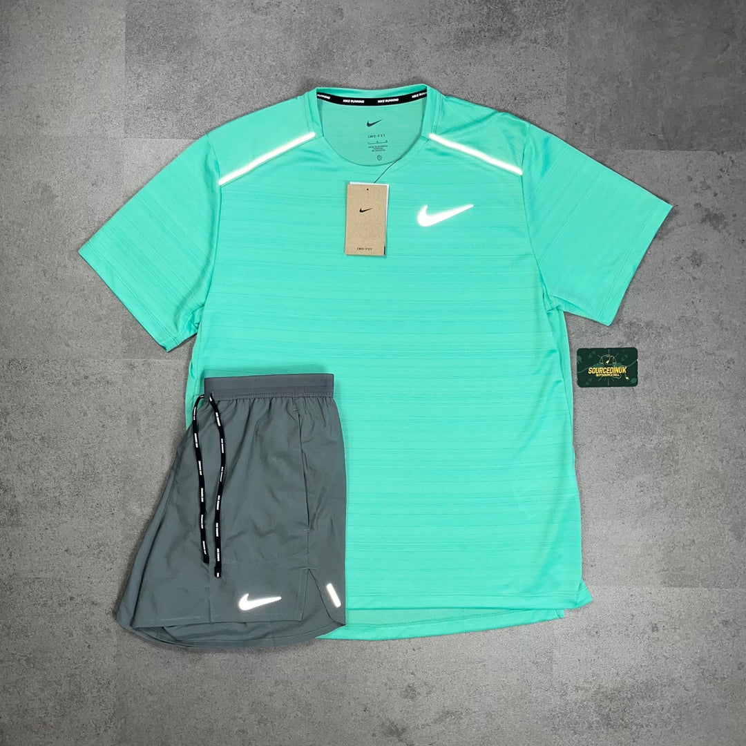 Nike Miler 1.0 T-Shirt Mint & Grey/Black Flex Stride Short Set