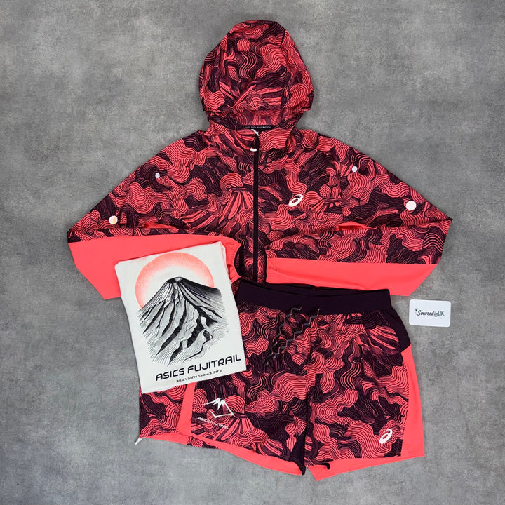 Asics FujiTrail Windrunner Jacket 3-Piece Short Set Hot Red / White