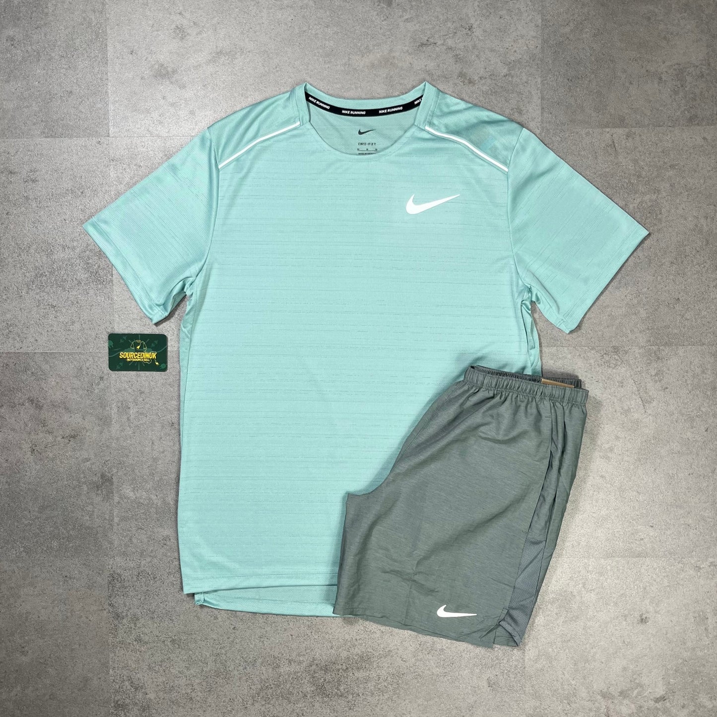 Nike Miler 1.0 T-Shirt Mineral & Nike 7” Challenger Short Black/Grey Set