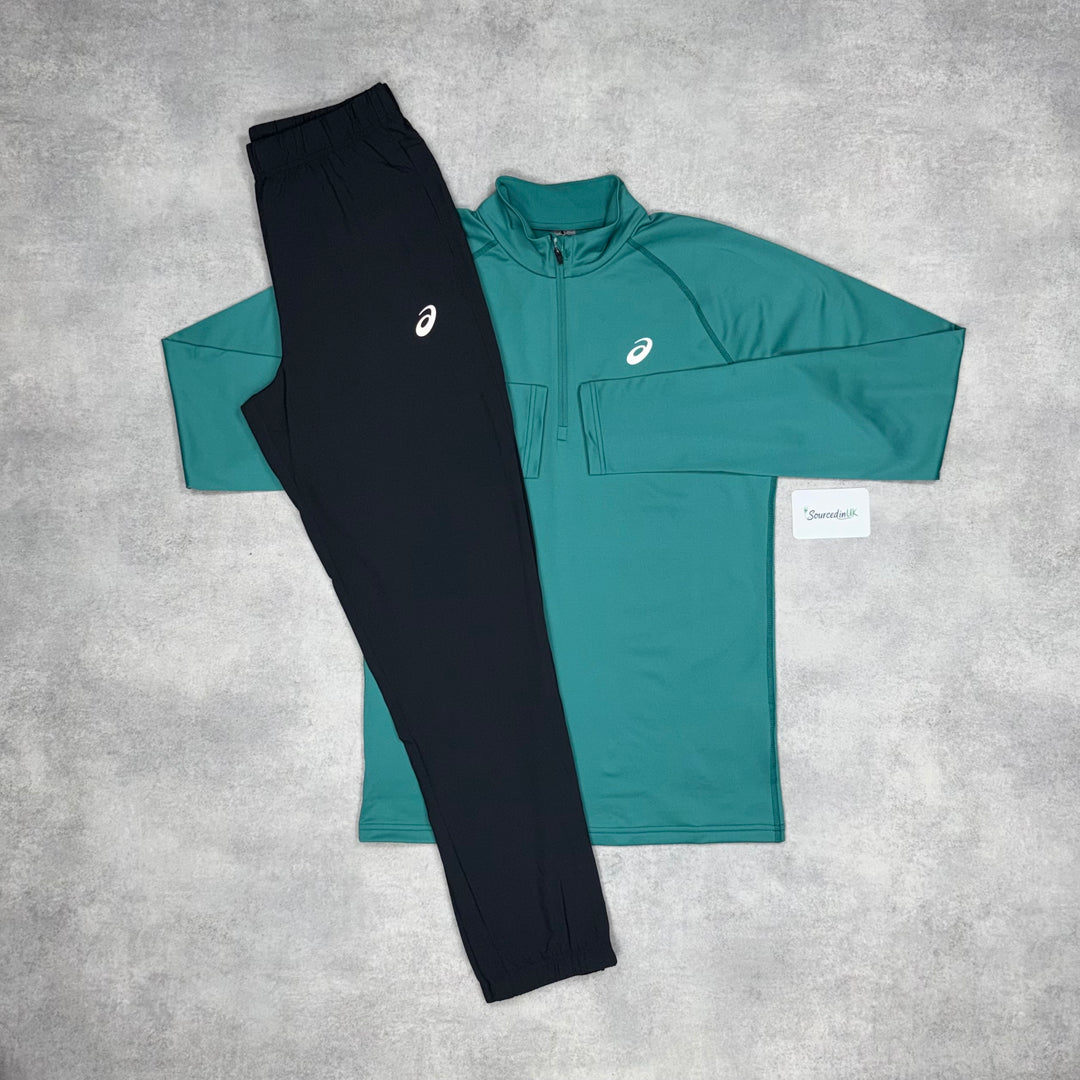 Asics Pacer 1/4 Zip Rainy Lake & Asics Core Bottoms Black/Grey