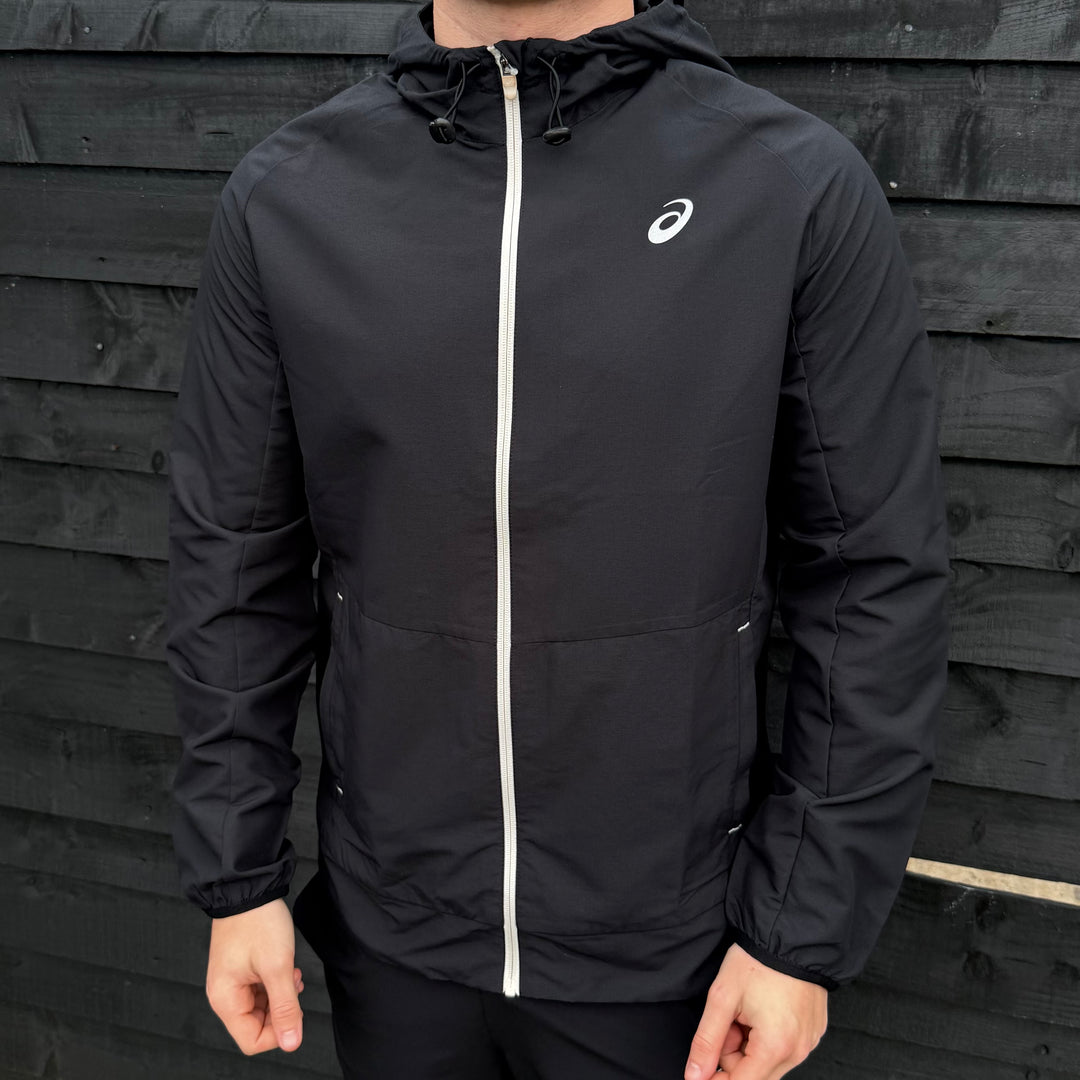 Asics Woven Windrunner Jacket Black & Black Core Bottoms Set