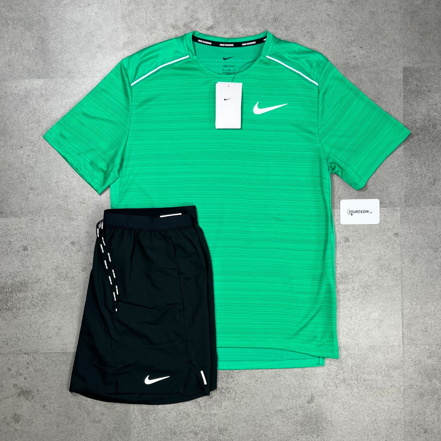 Nike Miler 1.0 T-Shirt Emerald & Grey/Black Flex Stride Short 7” Set