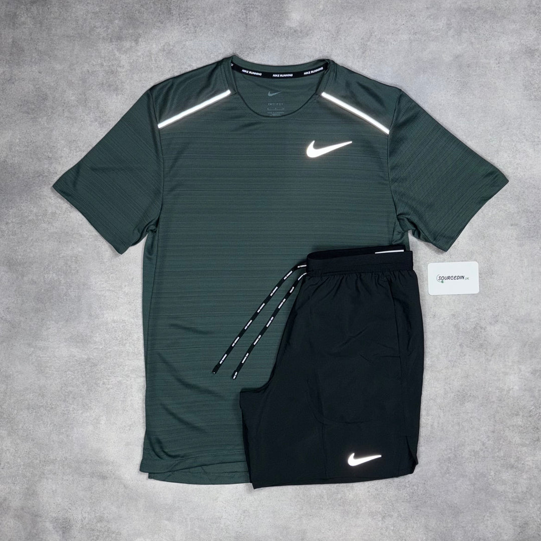 Nike Miler T-Shirt Vintage Green & Grey/Black 7" Flex/Challenger Short Set