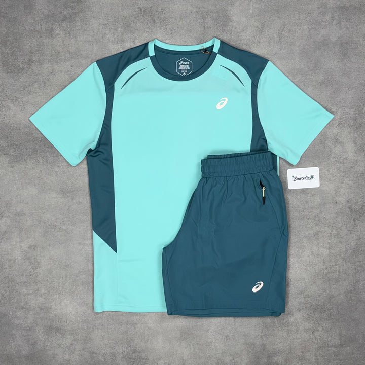 Asics Curve T-Shirt Aluminium Mint & Aluminium 7” Shorts Set