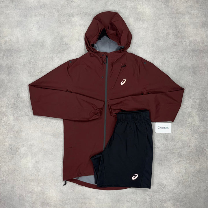 Asics Metarun Shell Jacket Burgundy & Black 7” Challenger Short Set
