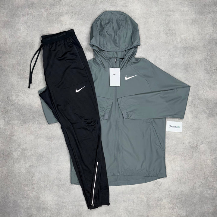 Nike Essentials Windbreaker Jacket Grey & Black Phenom Bottoms Set