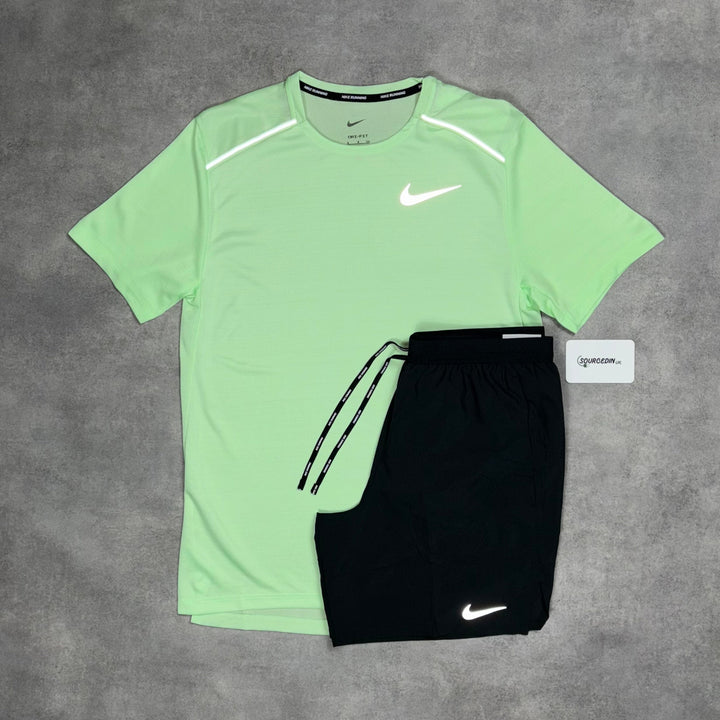 Nike Miler T-Shirt Vapour Gren & Grey/Black 7" Challenger/Flex Short Set