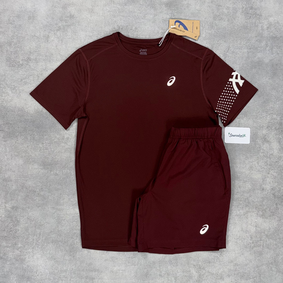 Asics Icon Jacket 3-Piece Core Short Set Burgundy