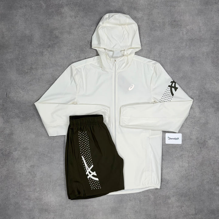 Asics Icon Windrunner Jacket Cream & 7” Brown Icon Challenger Short Set